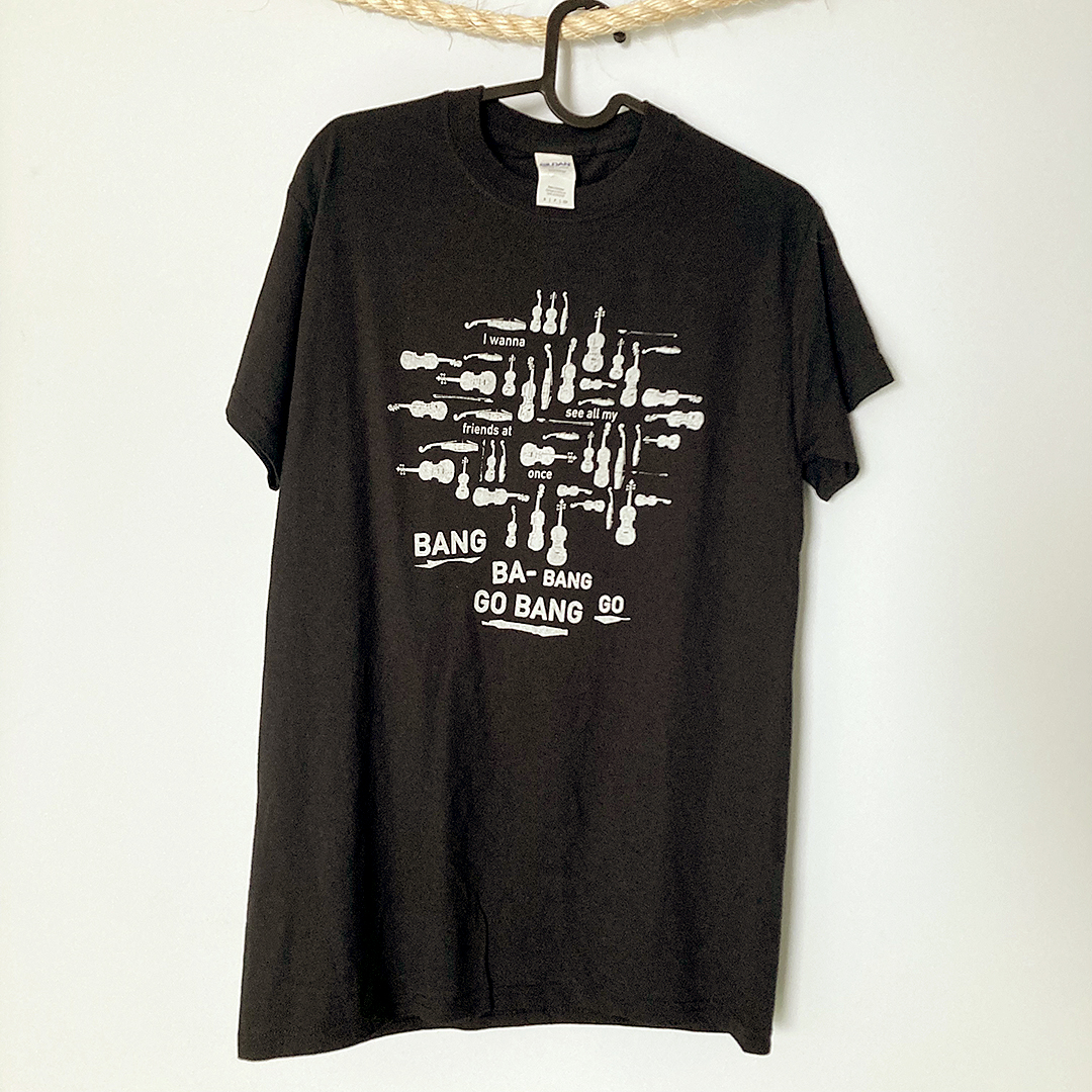 Front view of the tearjerker screen printed DIY t-shirt featuring Screen Printed t-shirt of Dinossaur L / Arthur Russel Go Bang.