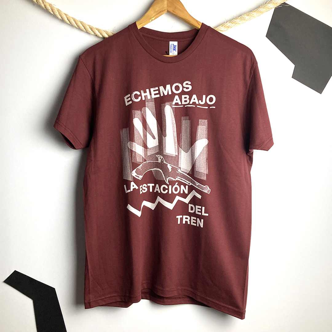 Front view of the tearjerker silkscreen DIY t-shirt featuring Los Saicos classic "Demolición" lyrics.