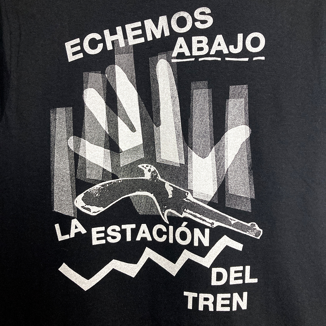 Front view of the tearjerker silkscreen DIY t-shirt featuring Los Saicos classic "Demolición" lyrics.