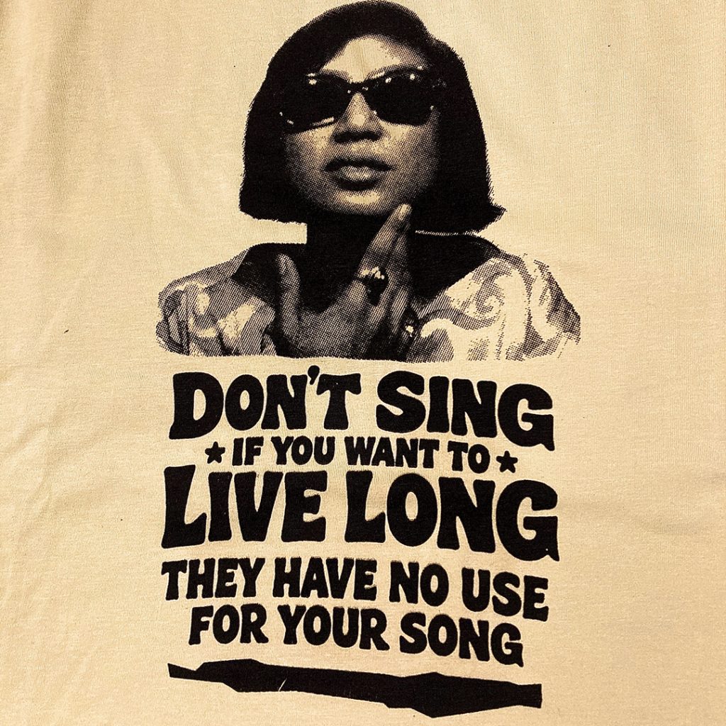 Front view of the tearjerker silkscreen DIY t-shirt featuring Norma Tanega classic "You're Dead" graphic.