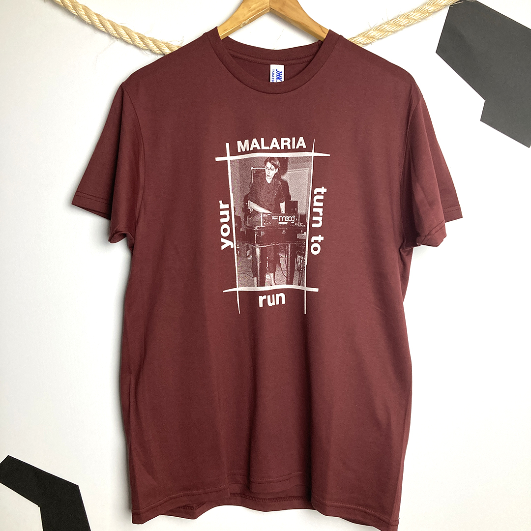 Front view of the tearjerker silkscreen DIY t-shirt "Your Turn to Run" by German post-punk supergroup Malaria!