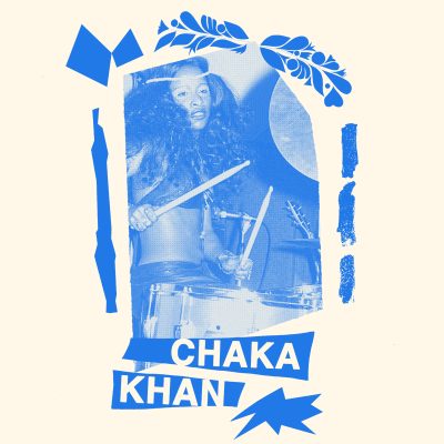 Design of the tearjerker screen printed DIY t-shirt featuring Chaka Khan playing drums