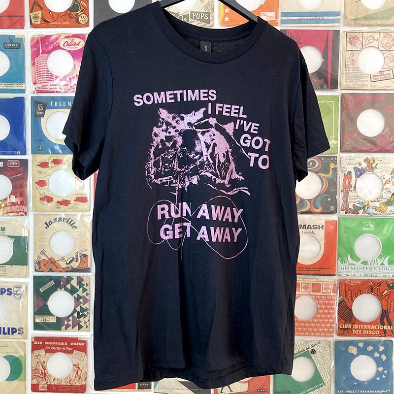 Front view of the tearjerker screen printed DIY t-shirt featuring "Tainted Love", a Northern Soul anthem by Gloria Jones, covered by Soft Cell