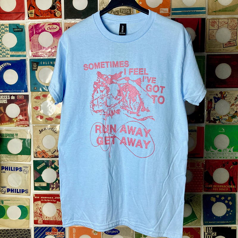 Front view of the tearjerker screen printed DIY t-shirt featuring "Tainted Love", a Northern Soul anthem by Gloria Jones, covered by Soft Cell