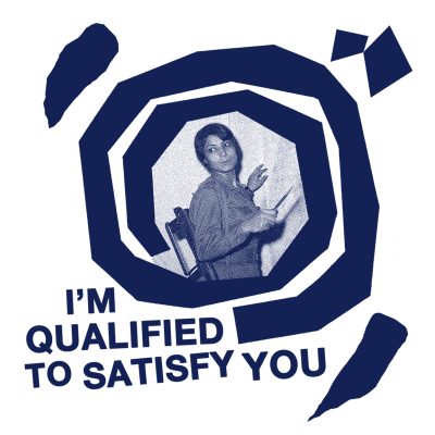 Design of the tearjerker screen printed DIY t-shirt featuring Leila Khaled, a Palestinian anti-colonial activist, with the subversion of Barry White's Disco chorus lyric "I'm Qualified to Satisfy You".