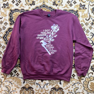 Front view of the tearjerker screen printed DIY sweatshirt