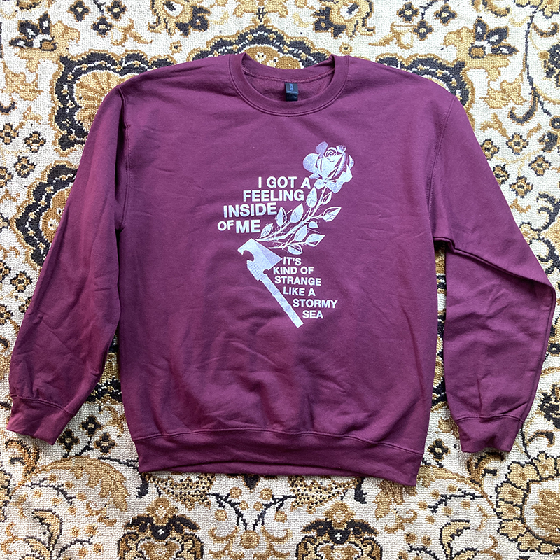 Front view of the tearjerker screen printed DIY sweatshirt